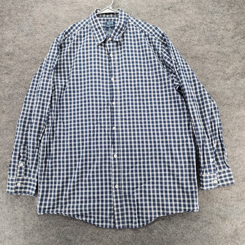 Blue Saks Fifth Avenue Shirt Mens XL Button Up Long Sleeve Blue Plaid